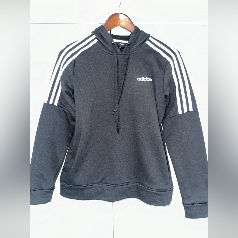 Adidas Climalite Essentials Drawstring 3 Stripes Pullover Hoodie Black Size S